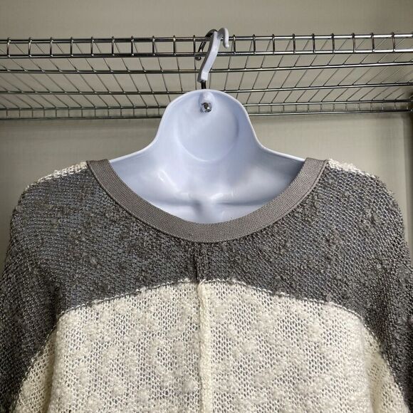 Elan Womens Cream Gray Striped Sweater Size L Slouchy Oversized Boho Lagom - Picture 3 of 13